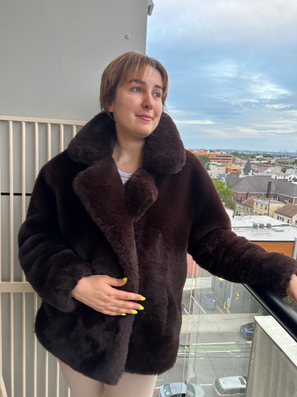 Faux fur coat brown